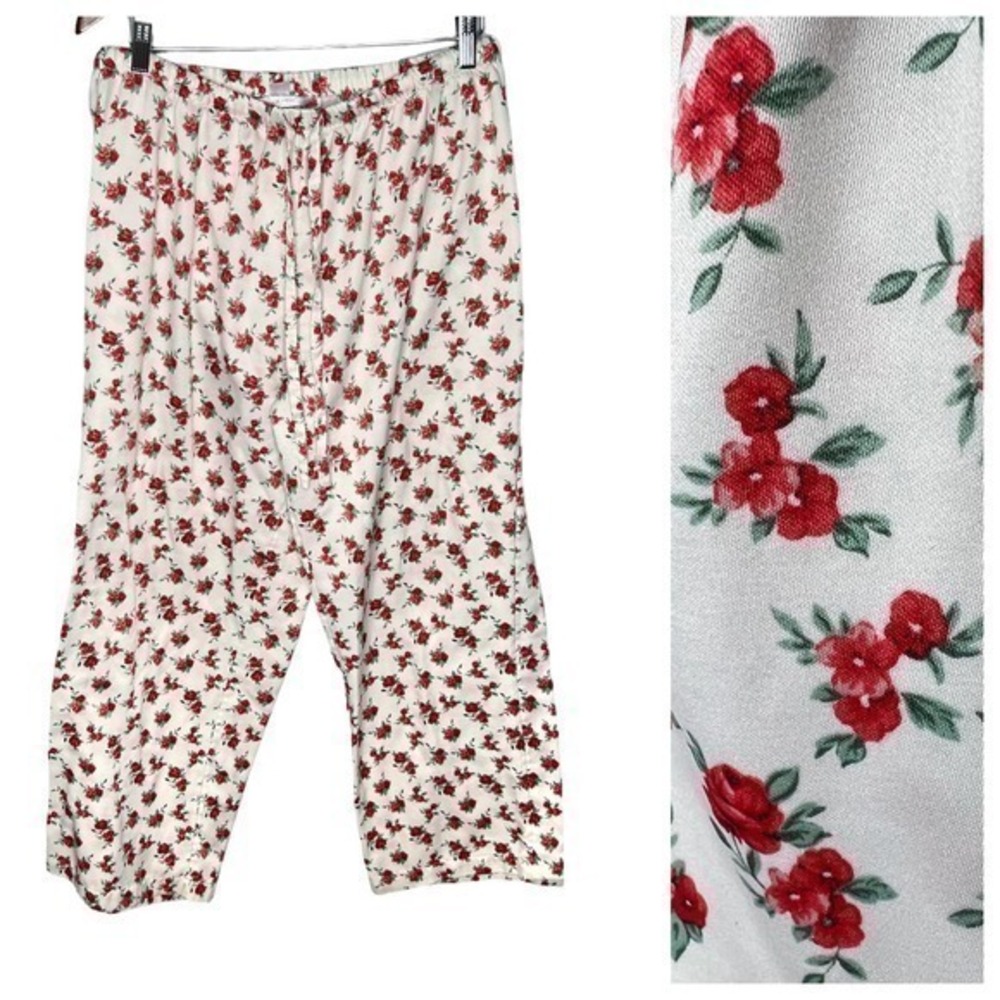 Cacique plus size floral roses pull on pajama lounge pants white size 14 / 16